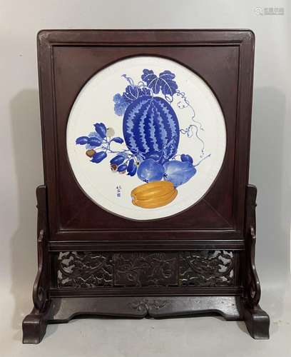 Wang Bu, Melon and Fruit Pattern Porcelain Plaque