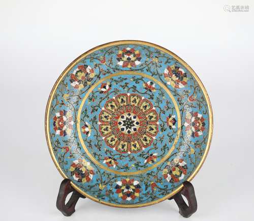 Chinese Cloisonne Floral Plate, Ming Dynasty