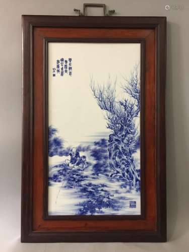 Wang Bu, Blue and White Glazed Porcelain Plaque