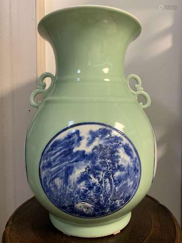 Wang Bu, Blue and White Glazed Porcelain Vase