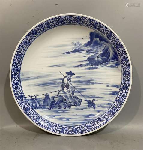 Wang Bu, Blue and White Glazed Porcelain Plate