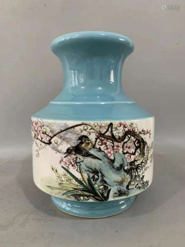 Wang Heting, Flower and Bird Porcelain Vase