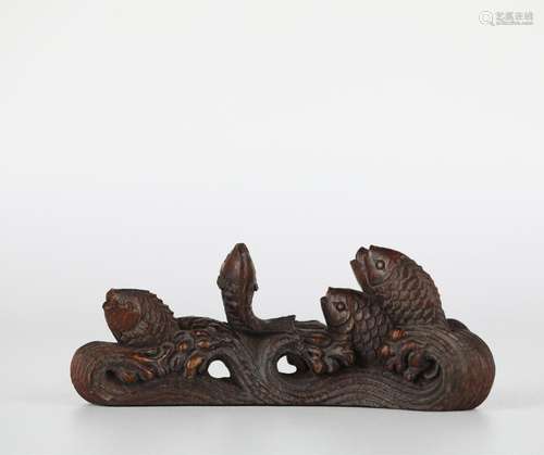 Chinese wood carving pen holder, Qing Dynasty