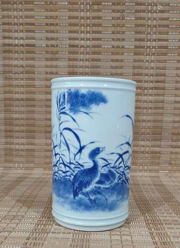 Wang Bu, blue and white glazed porcelain pen holder