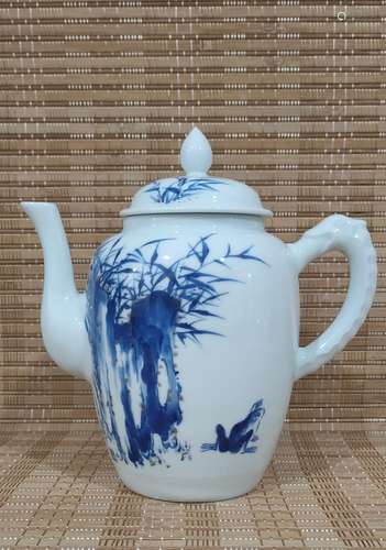 Wang Bu, Blue and White Glazed Porcelain Teapot