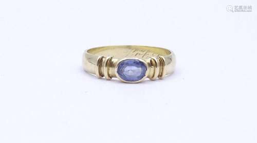 GOLDRING MIT EINEN OVAL FACC. BLAUEN EDELSTEIN, GOLD 0.585