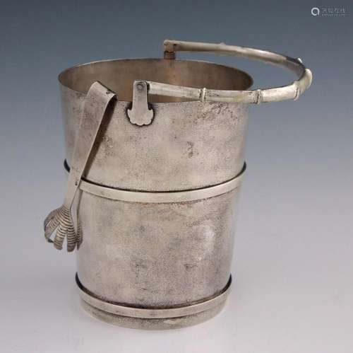 A Chinese silver ice bucket and tongs, T