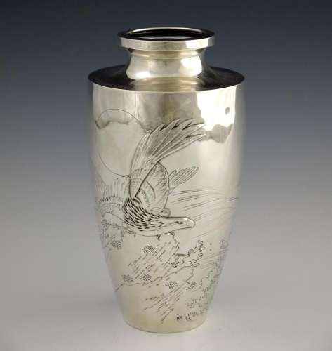 A Japanese silver vase, 20th century, sh
