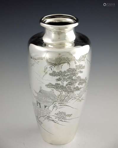 A large Japanese silver vase, 20th centu