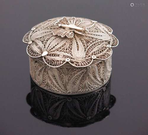 An Indian white metal filigree box, circ