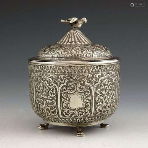 An Indian Kutch silver box and cover, or