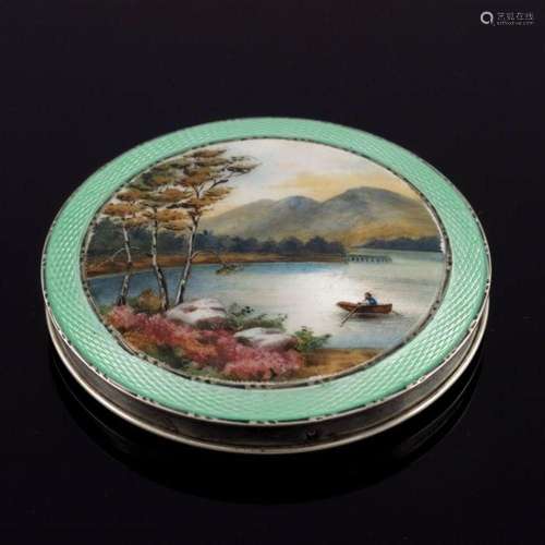 A George V silver and enamelled compact,