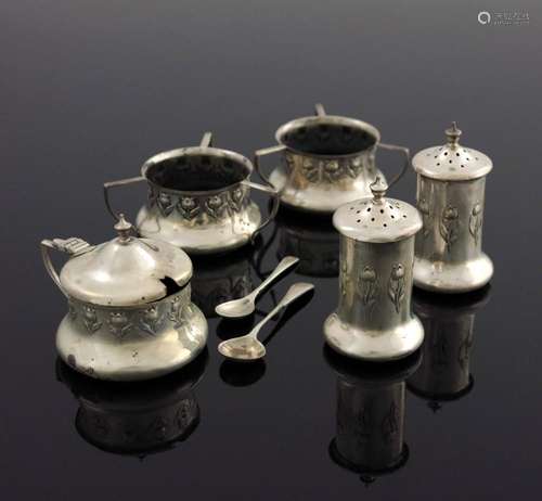 An Arts and Crafts silver double cruet s