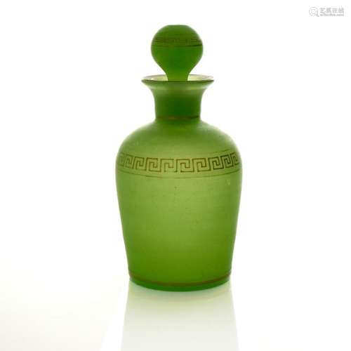 A Jade green glass scent or liqueur bott