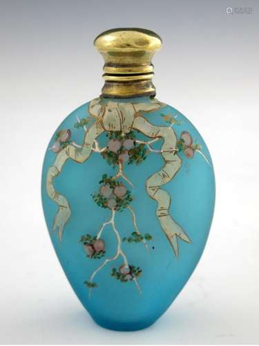 An enamelled satin glass scent bottle, p