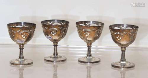 Four small silver goblets