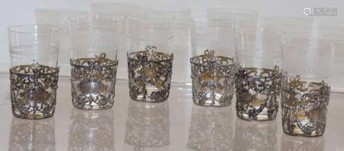 Six glasses with silver mount