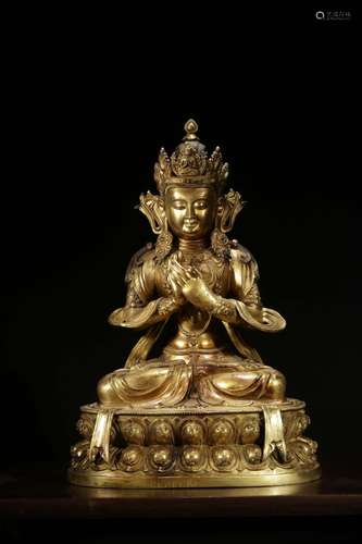 Qing Dynasty  Bronze Gold Gilded Guanyin Statue, China