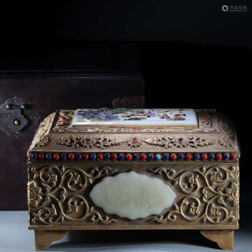 A Set Of Hetian Jade Seals Wurg Silver Gold Gilded  Box
, Ch...