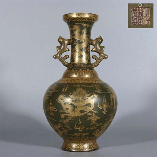 Qing Dynasty Period Of Qianlong   Brown Glaze Porcelain Gold...