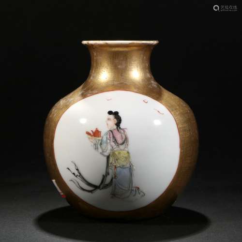Famille Rose Porcelain Gold Painted Jar, China