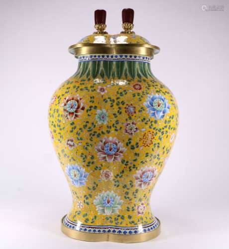 Bronze painted enamel flower conjoined vase