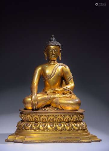 Qing Dynasty Bronze Gold Gilded Statue Of Sakyamuni, China