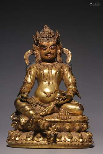 Qing Dynasty Bronze Gold Gilded Statue Of Wealth, China