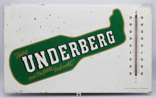 ALTES UNDERBERGSCHILD MIT THERMOMETER, 64,5 X 38,5 CM