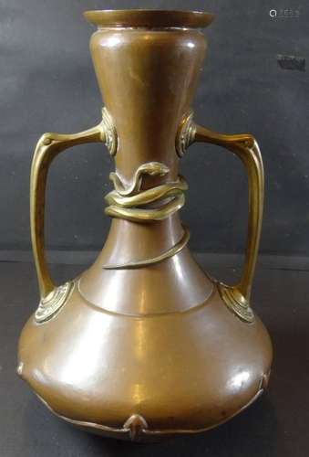 KUPFER/MESSING VASE, CHINA, MIT SCHLANGE