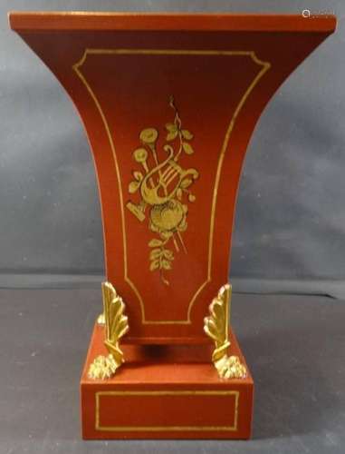 GR. METALL-VASE, ROT MIT GOLDDEKOR