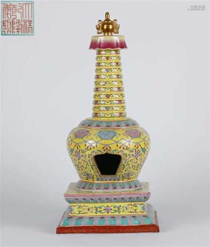 Yellow pastel flower pattern Buddhist niche