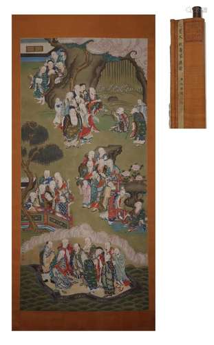 Ming Dynasty Qiu Ying birthday silk scroll luo Han