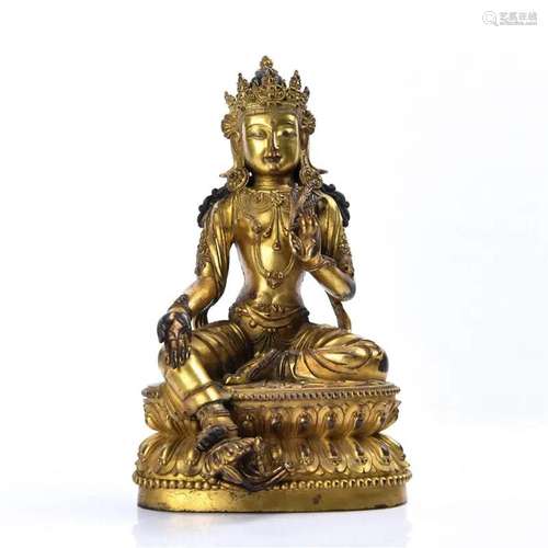 Seated tara in gilt bronze