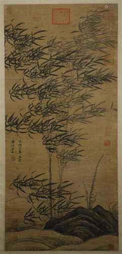 Vertical scroll of bamboo and ink on silk by Su Dongpo in so...