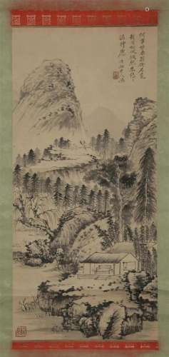Standing scroll of shitao landscape figures in qing Dynasty