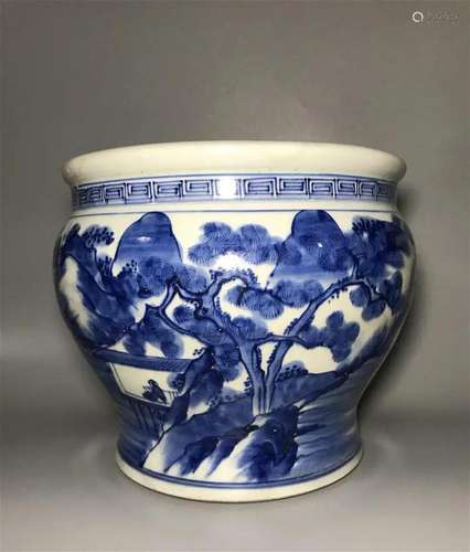 Qing Dynasty blue flower landscape pattern water tank