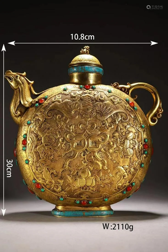 Gilding Bronze Fortune&Longevity Sanduo Pot