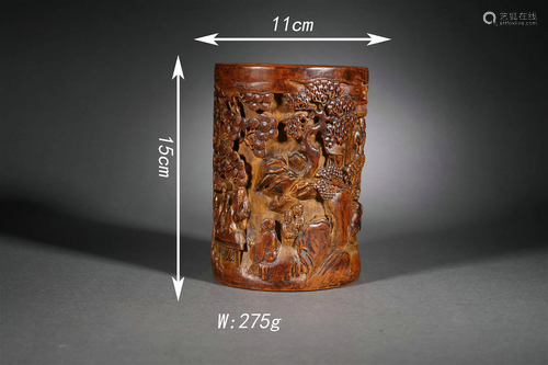 High Relief-Decorated Bamboo Figure Story Brush Pot