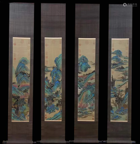 Qiu Ying, Four Chinese Landscape Painting Scrolls