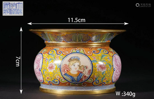 Painted Enamel Bronze Enclosing Flower Water Coupe