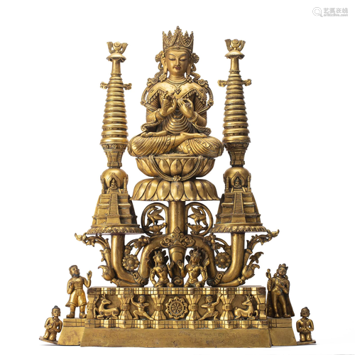 A MAGNIFICENT BRONZE-GILT MAITREYA