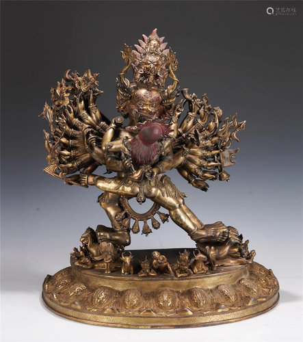 AN IMPORTANT TIBETAN BRONZE-GILT YAMANTAKA