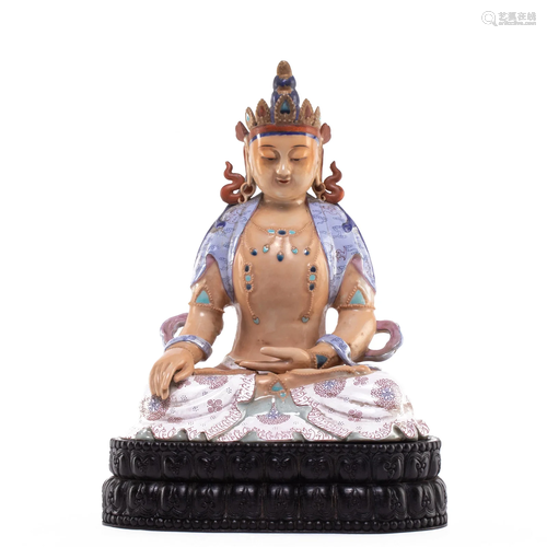 A CHINESE FAMILLE ROSE FIGURE OF BODHISATTVA