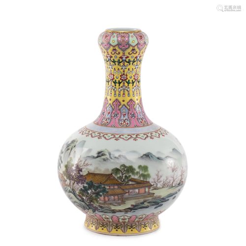 A CHINESE FAMILLE ROSE AND GILT BOTTLE VASE