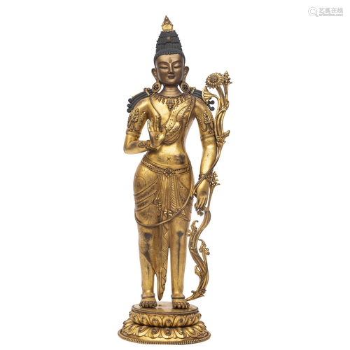 A NEPALESE VERY RARE BRONZE-GILT PADMAPANI