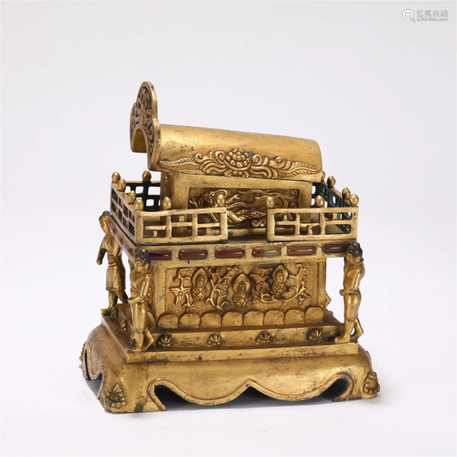 A BRONZE-GILT BUDDHIST RELICS BOX