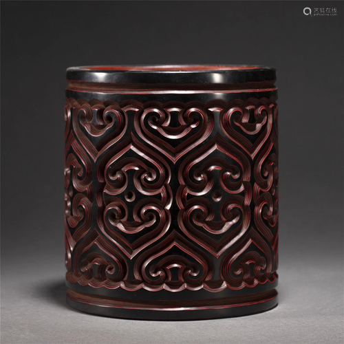 A CHINESE TIXI LACQUER BRUSHPOT