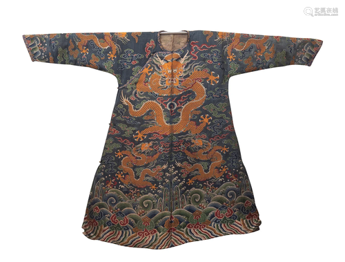 A CHINESE IMPERIAL EMBROIDERED DRAGON ROBE