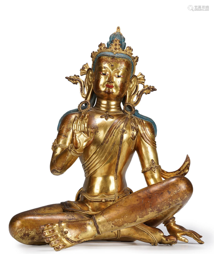 A MAGNIFICENT BRONZE GILT FIGURE OF AMOGHASIDDHI NEPAL